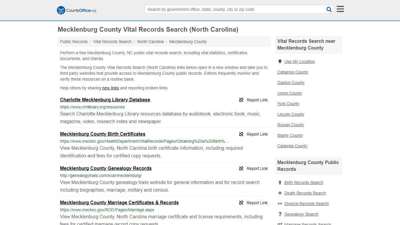 Mecklenburg County Vital Records Search (North Carolina)